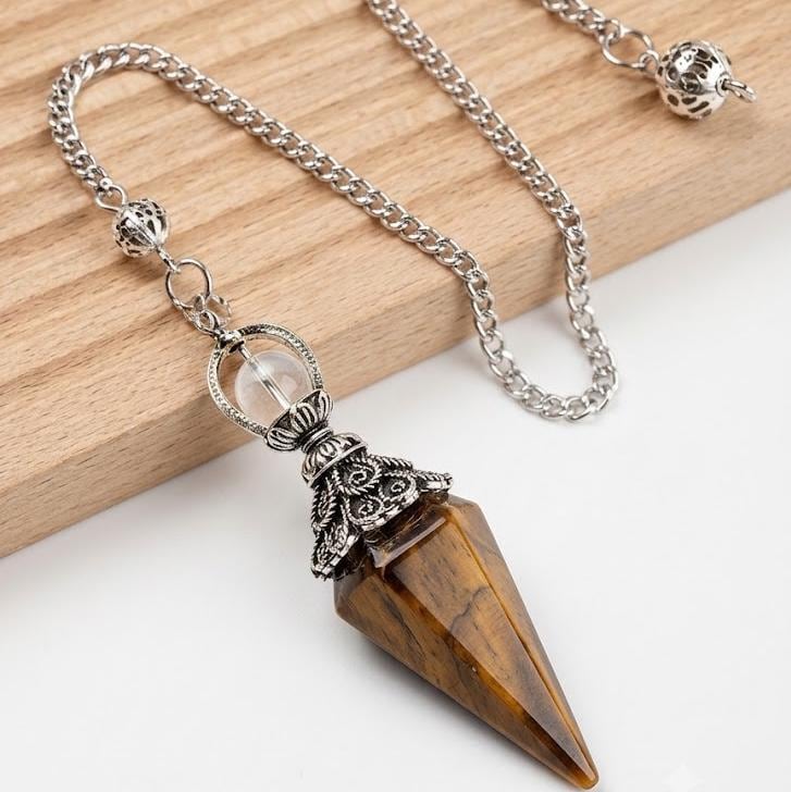 Crystal Pendulum Set, Natural Stone Cone Pendant, Dowsing Point Chain Necklace , Whimsical Witchy Boho Gift for Her