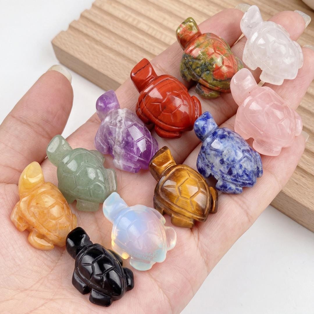 Natural Stone Turtle Figurine, Mini Gemstone Sea Turtle Statue, Handcarved Quartz Animal Charm, Cute Desk Decor, Turtle Gift for Her