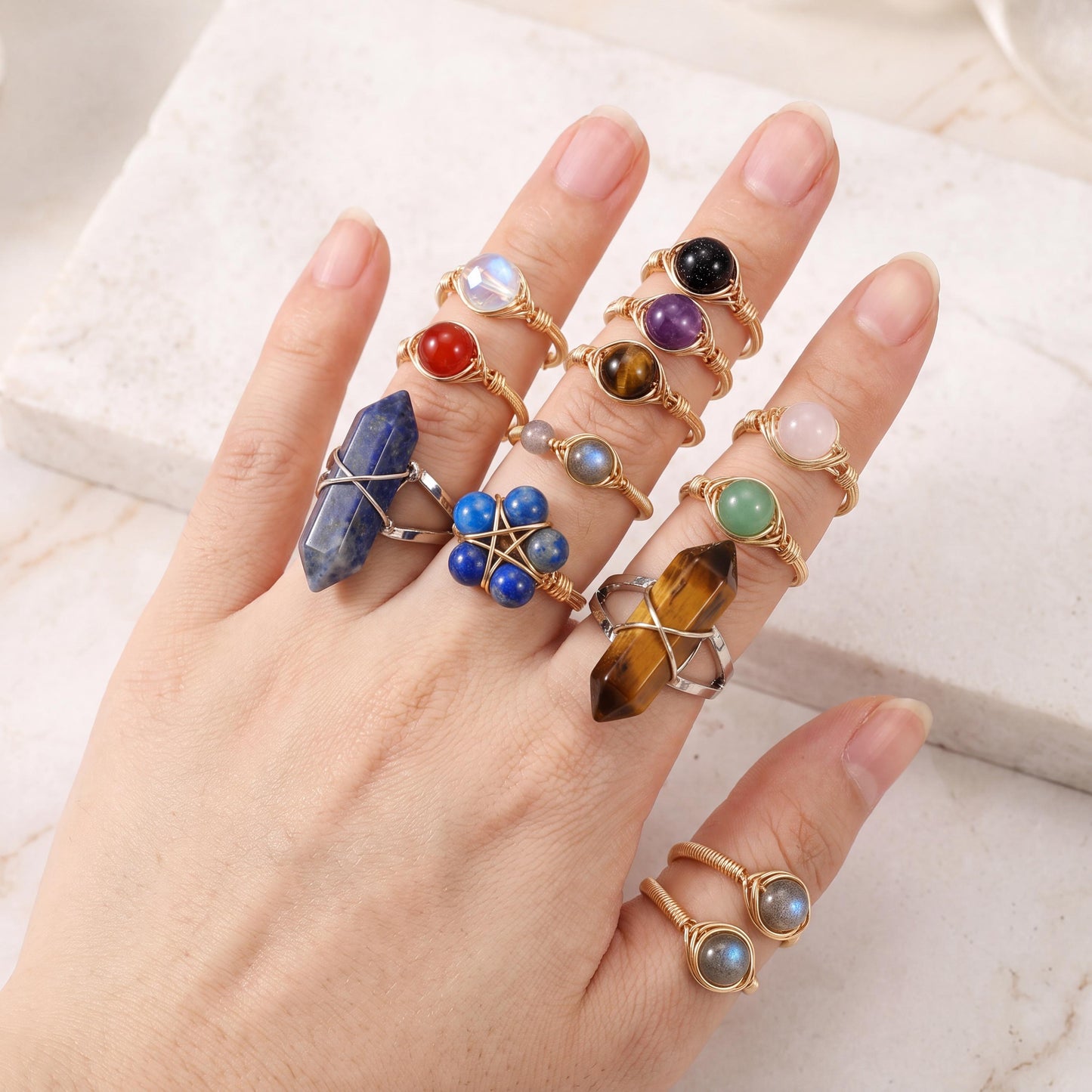 Crystal Point Ring, Adjustable Wire Wrapped Gemstone Ring, Dainty Stackable Rings for Women, Custom Birthstone Jewelry, Hippie Gift for Her