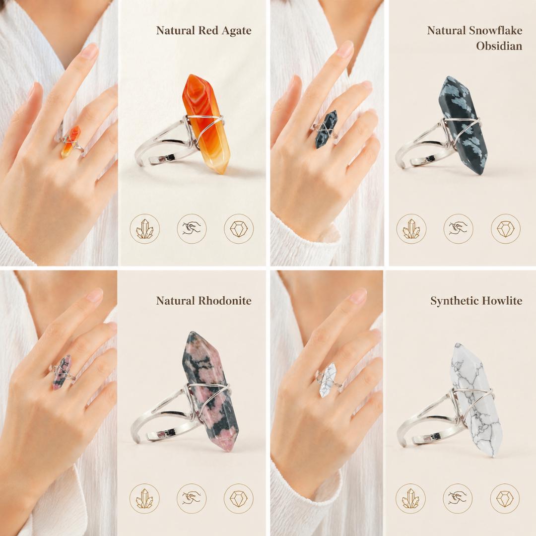 Crystal Point Ring, Adjustable Wire Wrapped Gemstone Ring, Dainty Stackable Rings for Women, Custom Birthstone Jewelry, Hippie Gift for Her