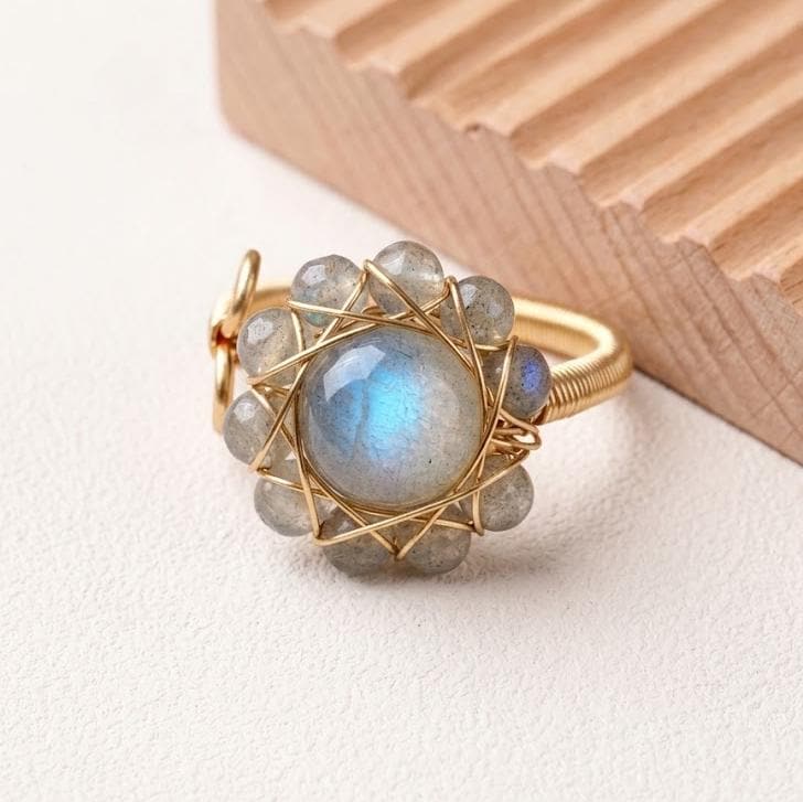 Crystal Point Ring, Adjustable Wire Wrapped Gemstone Ring, Dainty Stackable Rings for Women, Custom Birthstone Jewelry, Hippie Gift for Her