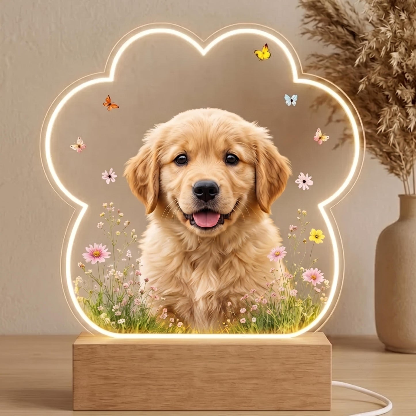 Custom Dog Photo Night Light, Pet Memorial Gift, Personalized Paw Print Lamp, 5 Photo Light Up Plaque, Loss of Dog Cat Sympathy Gift