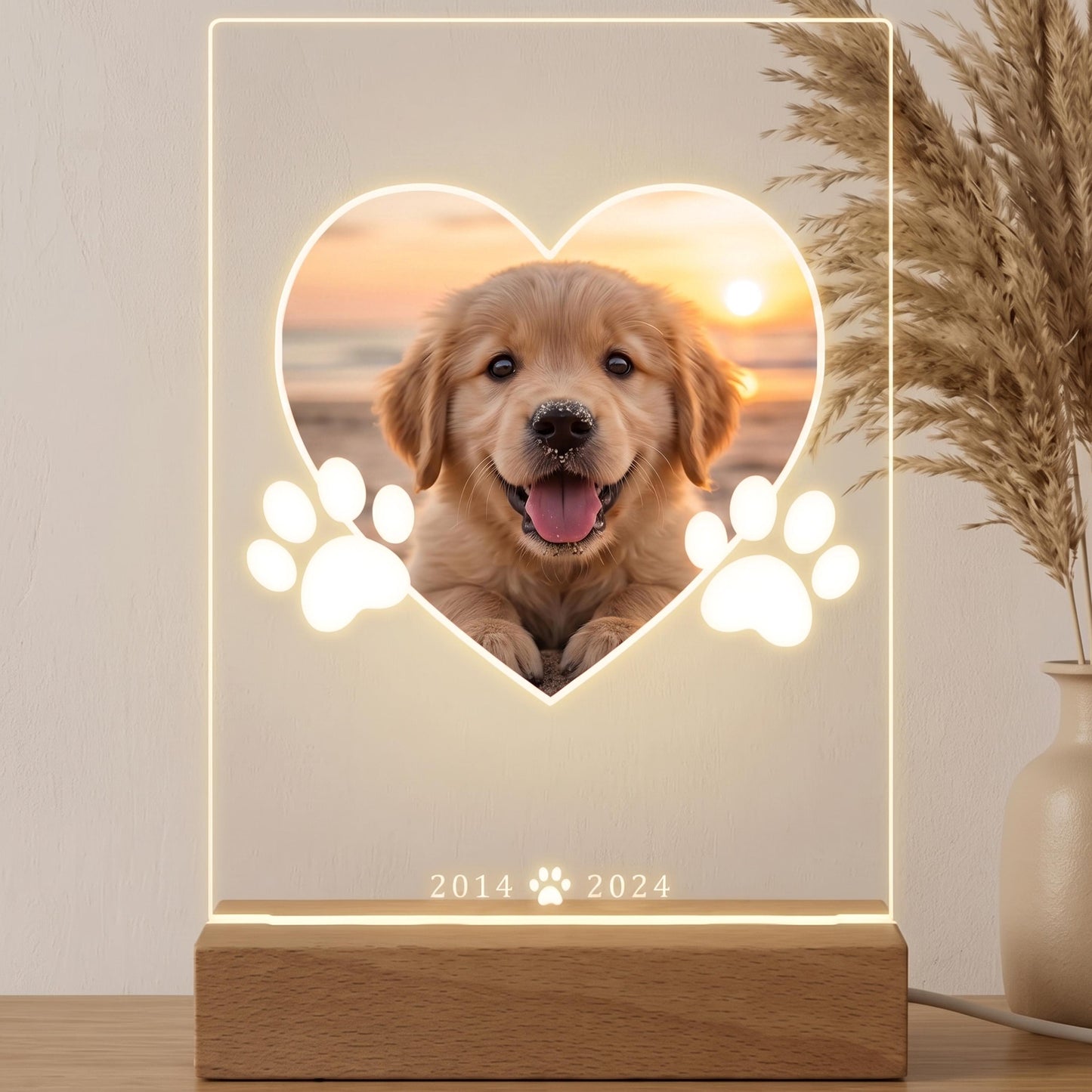 Custom Dog Photo Night Light, Pet Memorial Gift, Personalized Paw Print Lamp, 5 Photo Light Up Plaque, Loss of Dog Cat Sympathy Gift