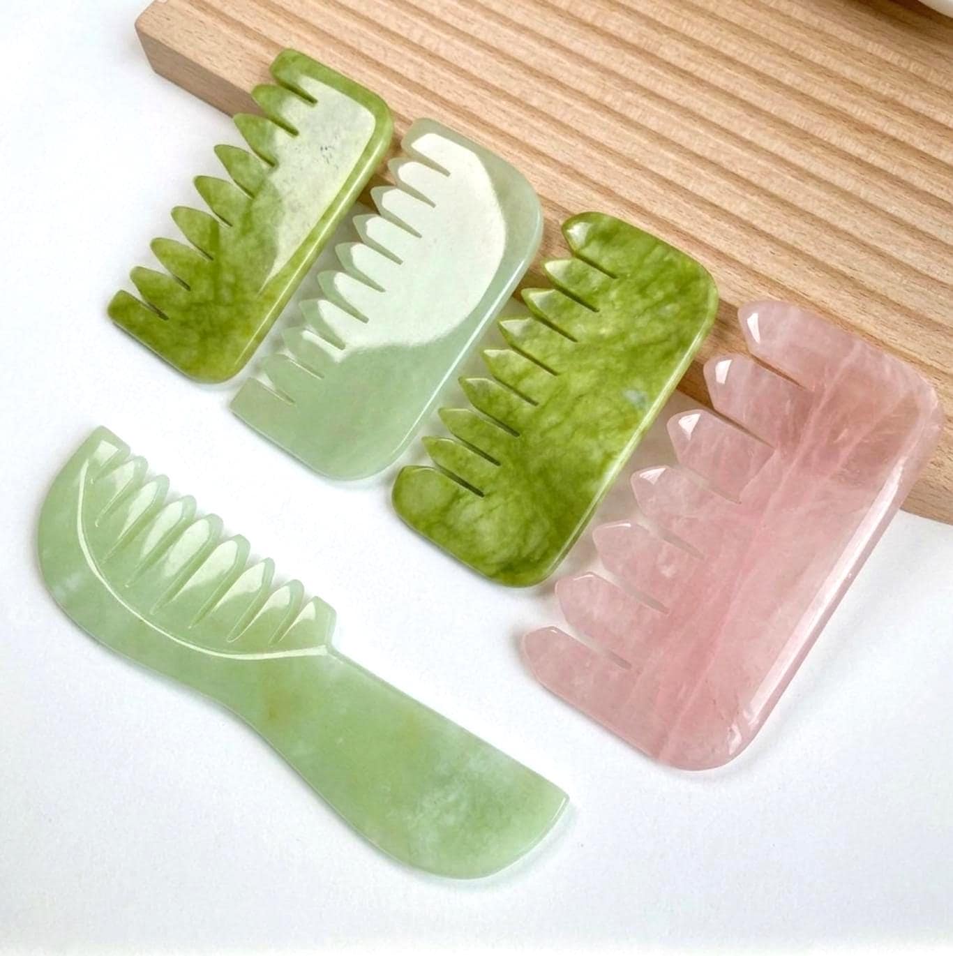 Natural Jade Scalp Massage Comb, Rose Quartz Crystal Hair Brush, Gua Sha Scalp Massager, Relax Self Care Gift