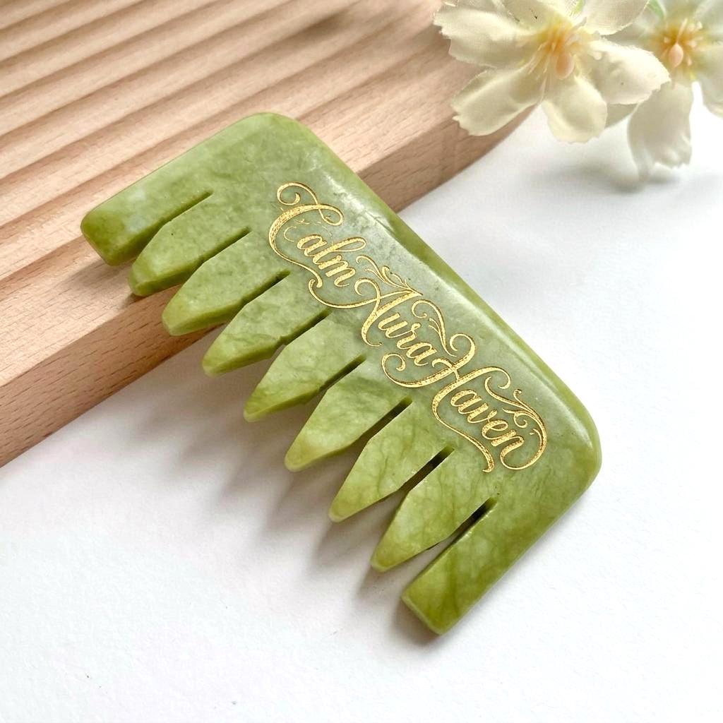 Natural Jade Scalp Massage Comb, Rose Quartz Crystal Hair Brush, Gua Sha Scalp Massager, Relax Self Care Gift