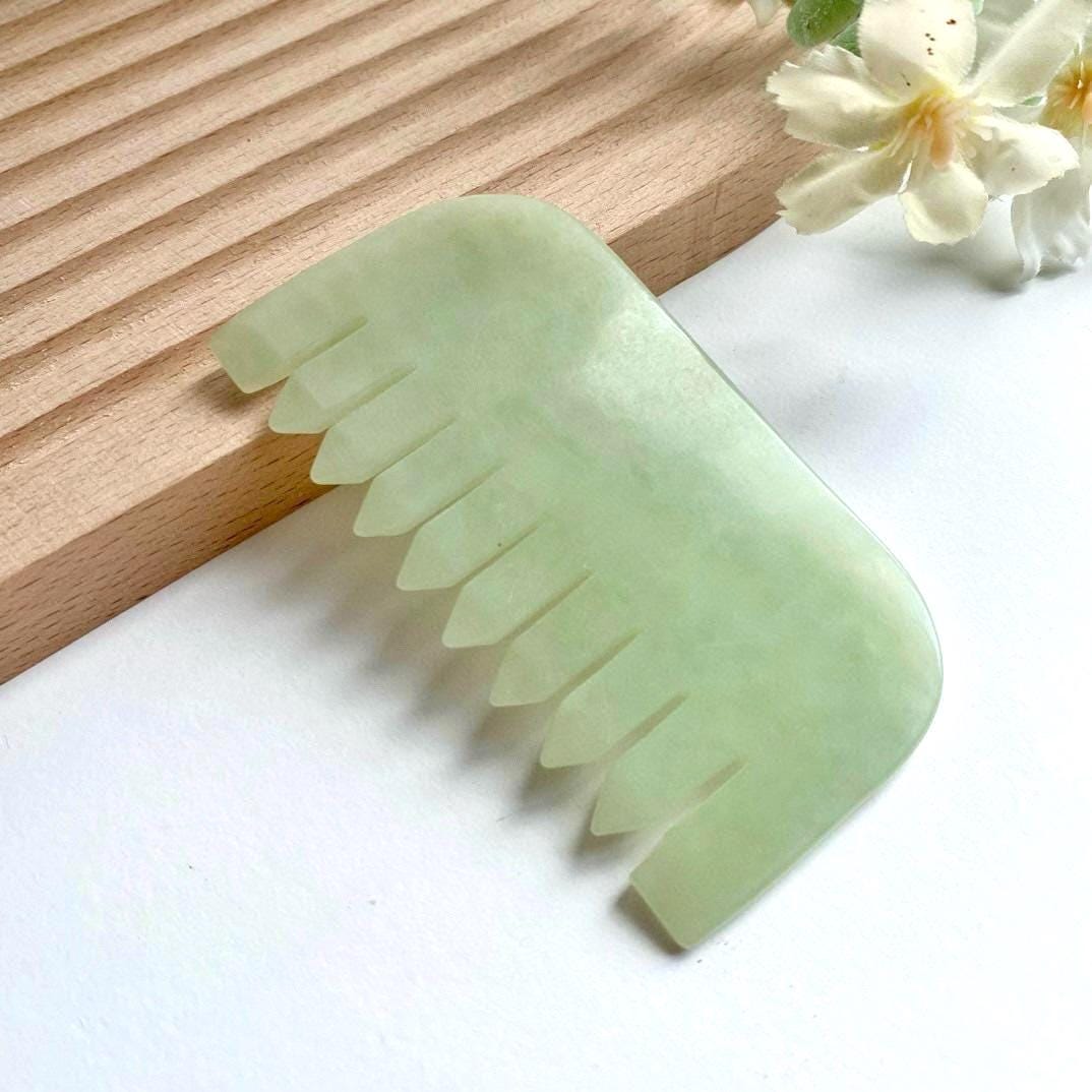 Natural Jade Scalp Massage Comb, Rose Quartz Crystal Hair Brush, Gua Sha Scalp Massager, Relax Self Care Gift