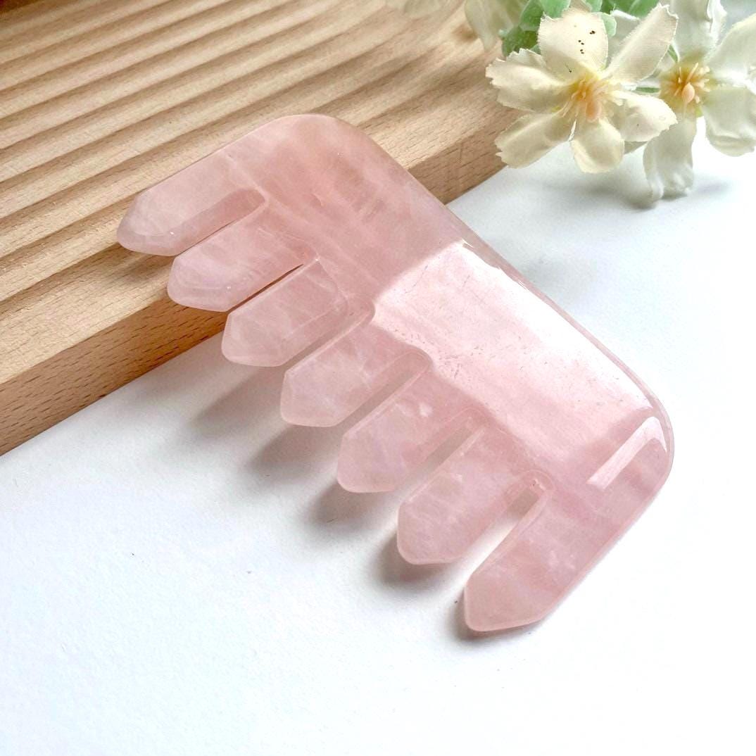 Natural Jade Scalp Massage Comb, Rose Quartz Crystal Hair Brush, Gua Sha Scalp Massager, Relax Self Care Gift