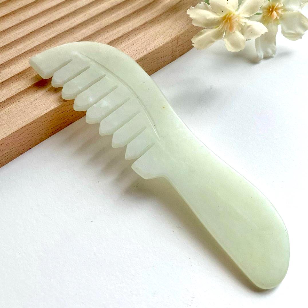 Natural Jade Scalp Massage Comb, Rose Quartz Crystal Hair Brush, Gua Sha Scalp Massager, Relax Self Care Gift