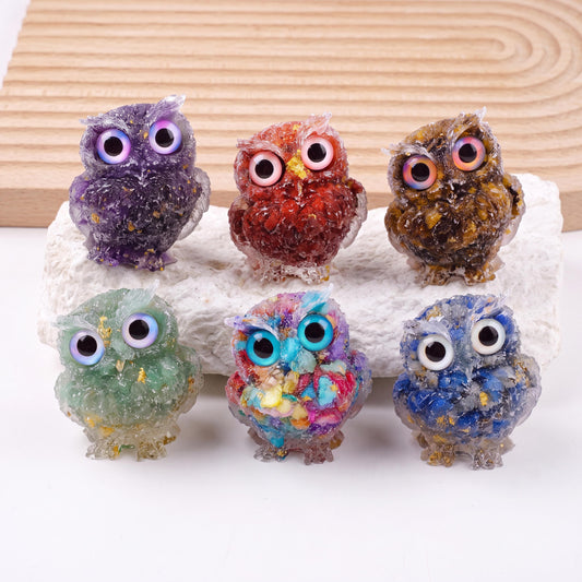 Natural Crystal Owl Figurine, Cute Gemstone Owl Statue, Tiny Quartz Animal Carving, Resin Owl Decor, Whimsical Room Decor, Housewarming Gift
