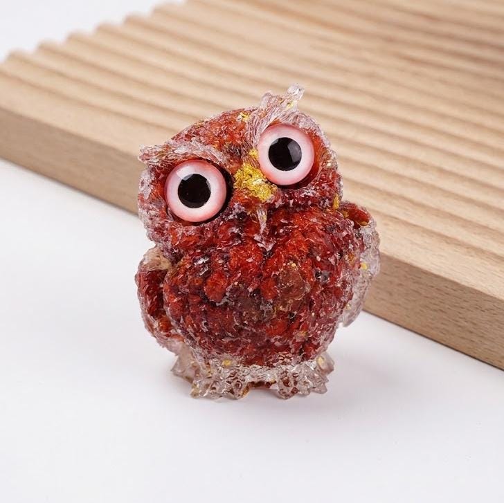Natural Crystal Owl Figurine, Cute Gemstone Owl Statue, Tiny Quartz Animal Carving, Resin Owl Decor, Whimsical Room Decor, Housewarming Gift