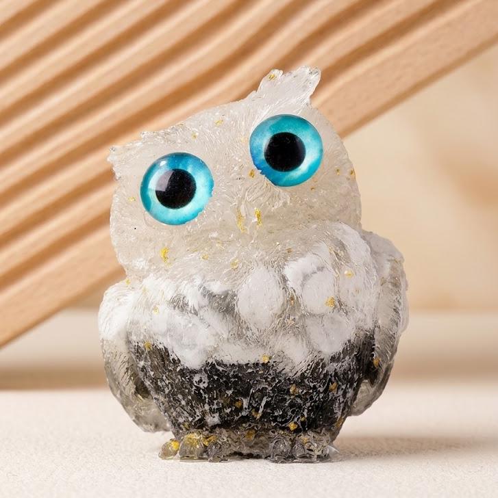 Natural Crystal Owl Figurine, Cute Gemstone Owl Statue, Tiny Quartz Animal Carving, Resin Owl Decor, Whimsical Room Decor, Housewarming Gift