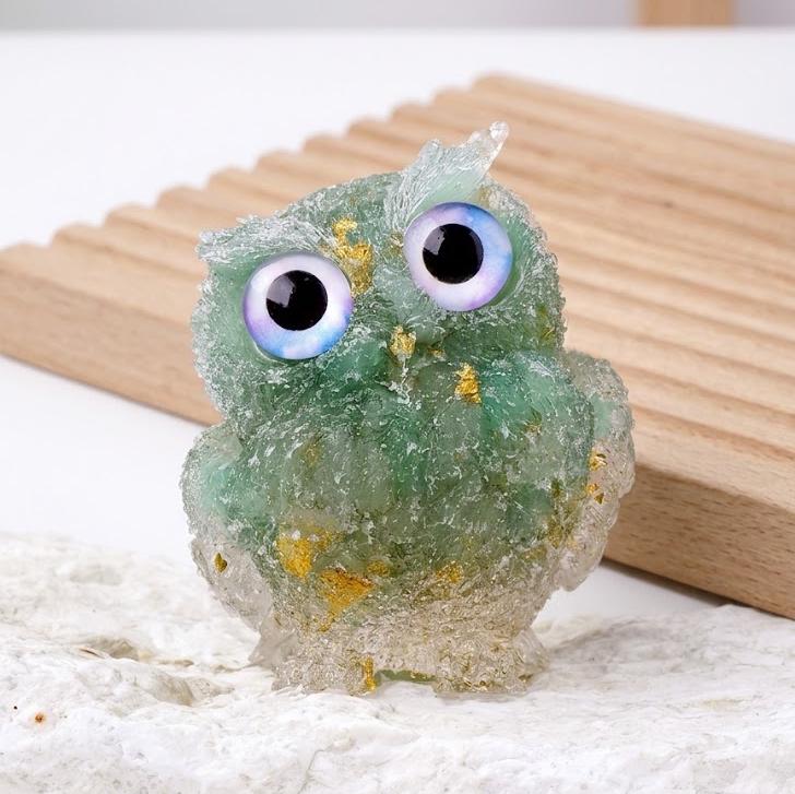 Natural Crystal Owl Figurine, Cute Gemstone Owl Statue, Tiny Quartz Animal Carving, Resin Owl Decor, Whimsical Room Decor, Housewarming Gift