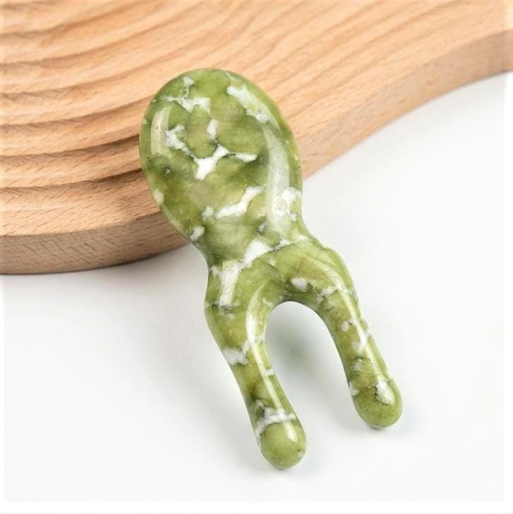 Serpentine Jade Gua Sha Tool, Face Massager, Eye Nose Massage Wand, Face Yoga Tool, Natural Green Jade Beauty Roller Alternative, Spa Gift