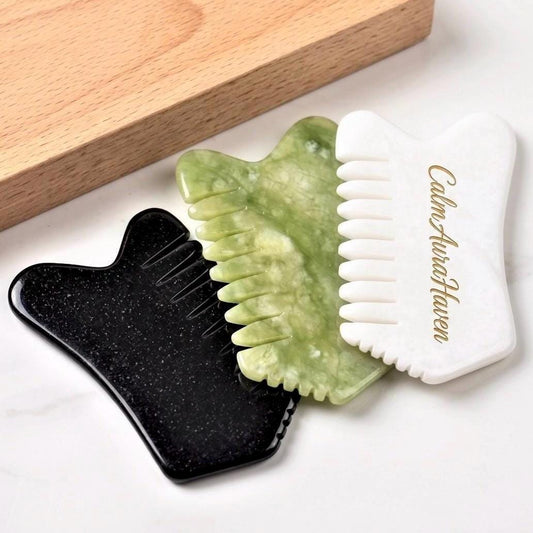 Custom Engraved Jade Gua Sha Comb Box, Personalized Scalp Massage Tool, Facial Lifting Guasha Stone, Spa Self Care Gift for Her